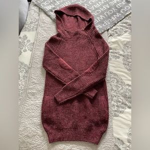POL (S) Long Sleeve Cranberry Hooded Sweater, Gold Zipper & Elbow Pad Accent